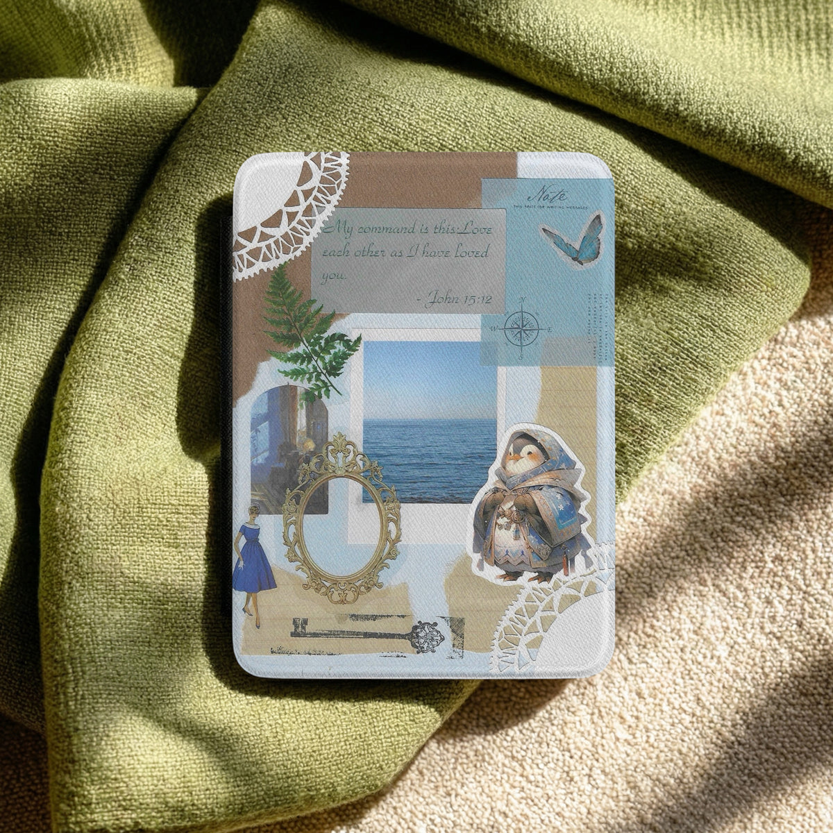 John 15:12 | Coastal Vintage Collage | Kindle Case