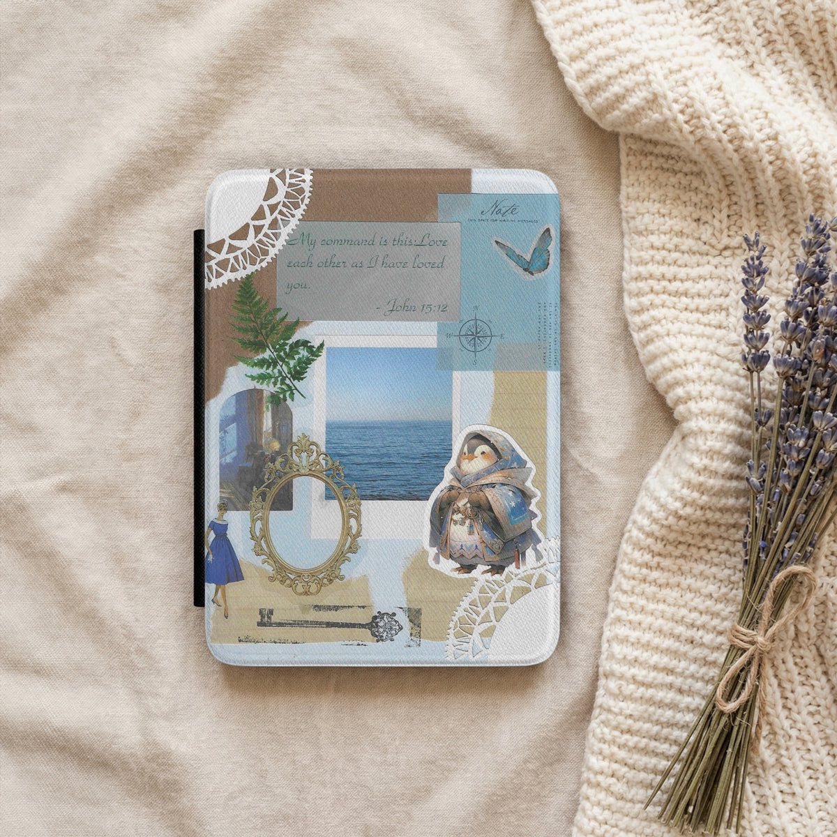 John 15:12 | Coastal Vintage Collage | Kindle Case