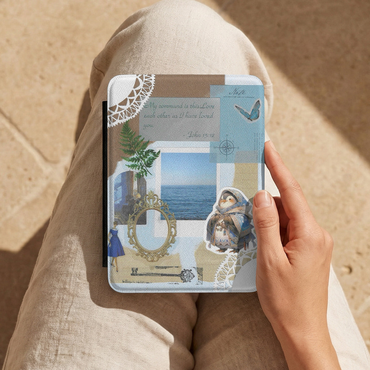 John 15:12 | Coastal Vintage Collage | Kindle Case