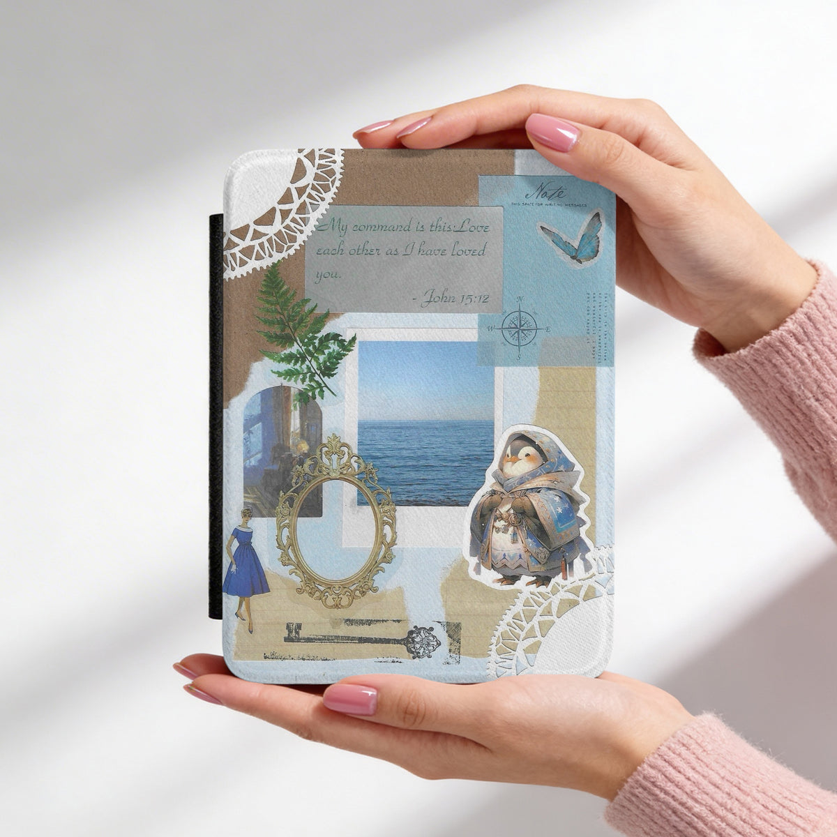 John 15:12 | Coastal Vintage Collage | Kindle Case