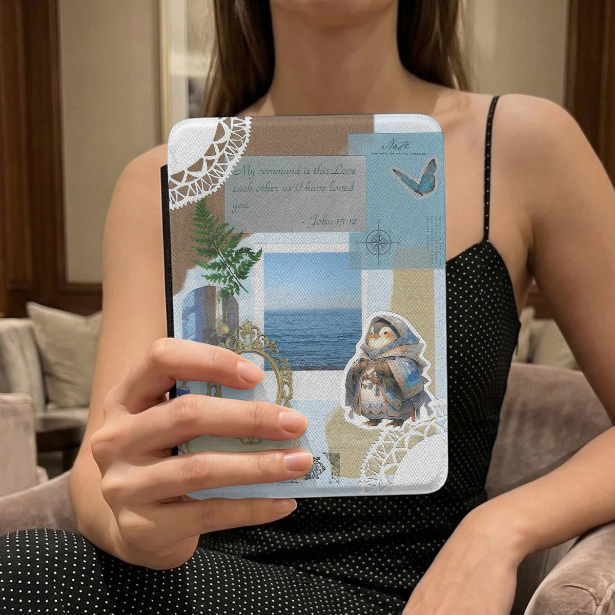 John 15:12 | Coastal Vintage Collage | Kindle Case